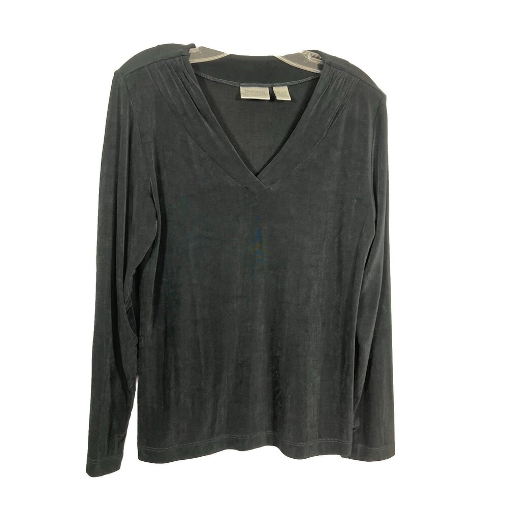 Chicos Travelers Long Sleeve Slinky Black Long Sleeve blouse 1 Top M 6 8